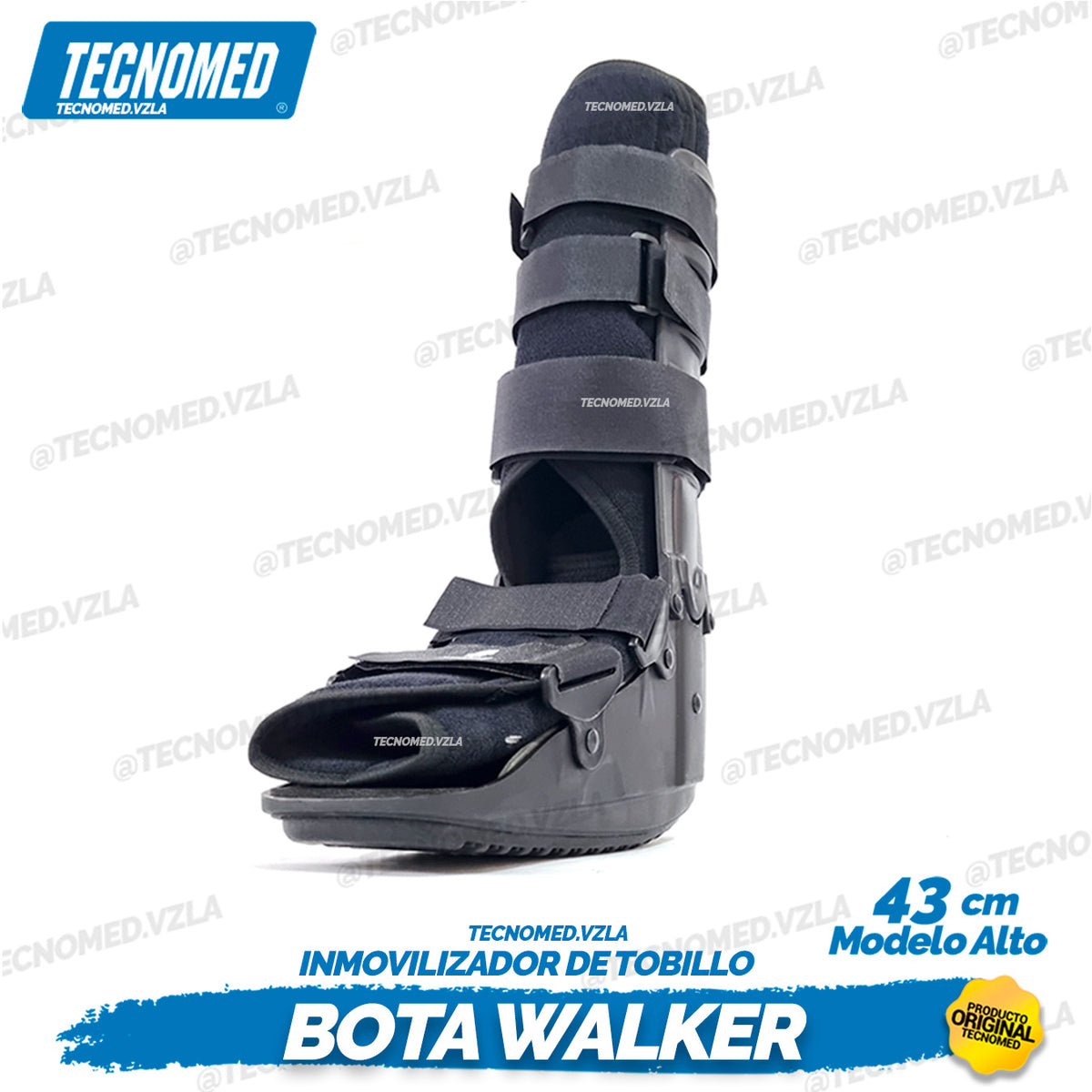 Bota ortopédica de marcha larga Tecnomed con soporte rígido para fracturas de pierna y tobillo.