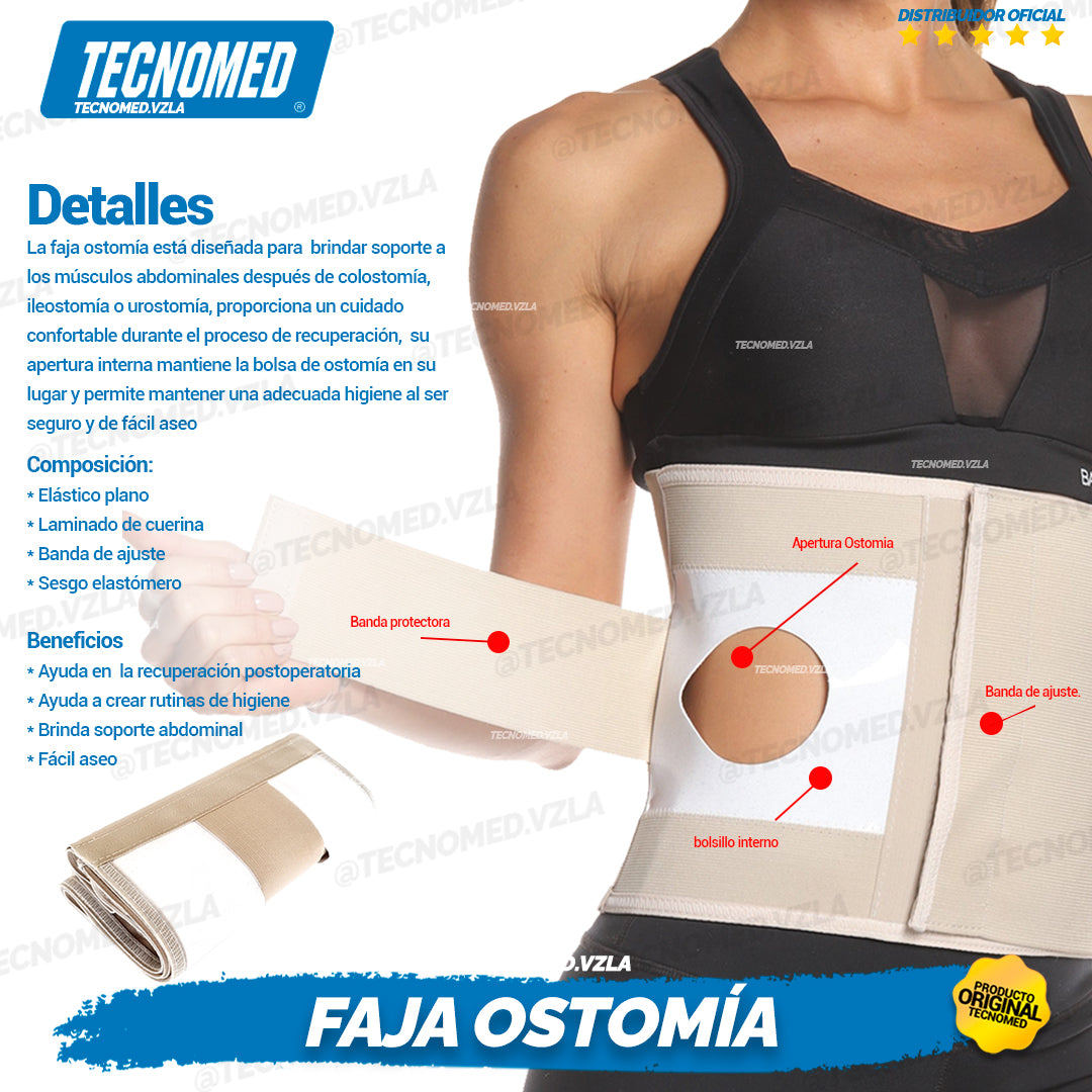 Faja ortopédica para ostomía y colostomía Tecnomed con soporte abdominal seguro y cómodo.