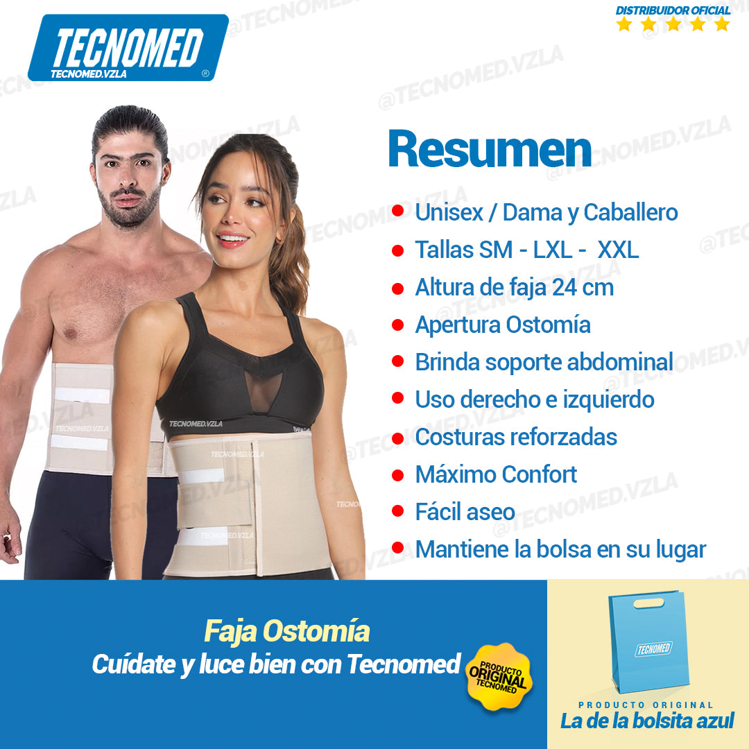 Faja ortopédica para ostomía y colostomía Tecnomed con soporte abdominal seguro y cómodo.