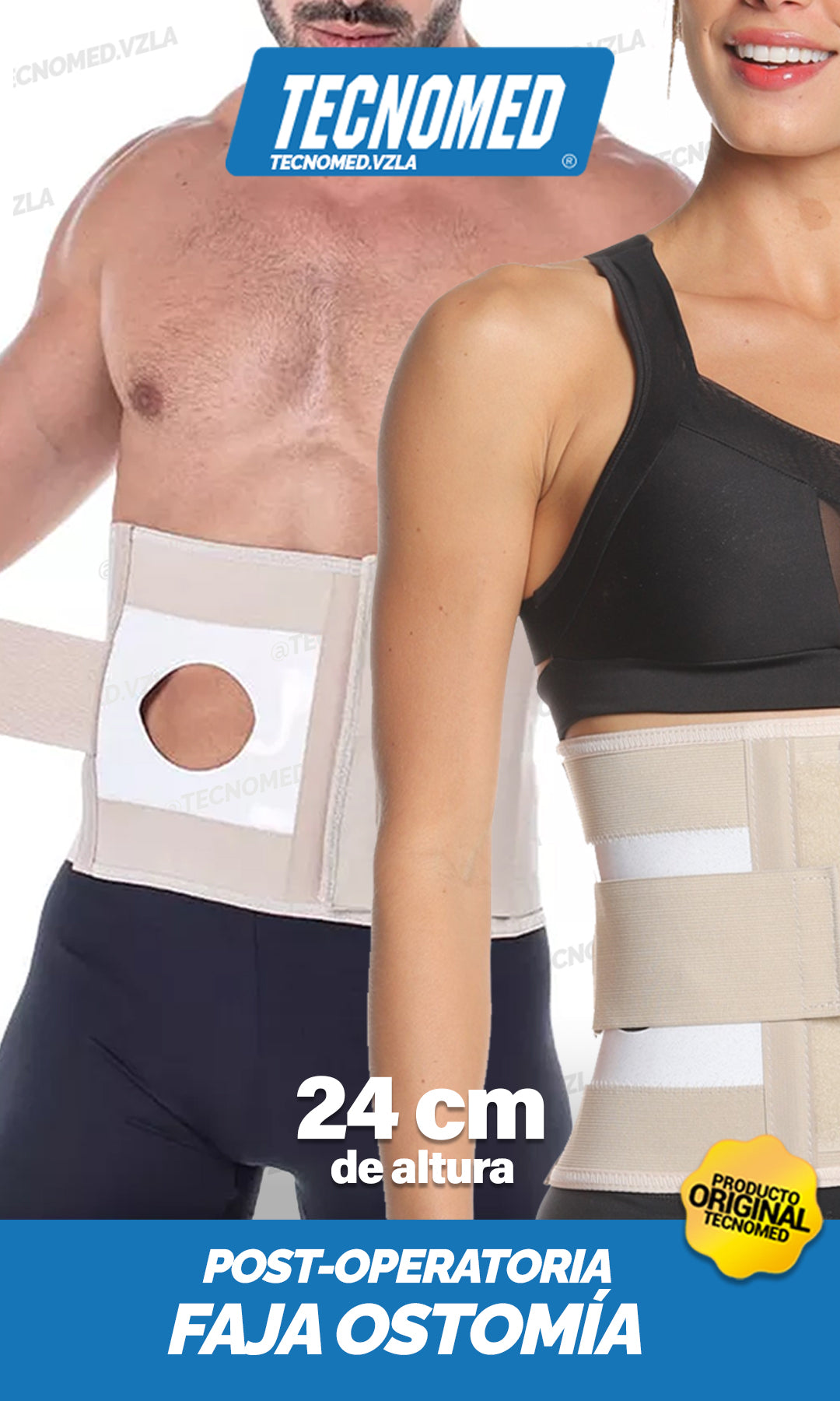 Faja ortopédica para ostomía y colostomía Tecnomed con soporte abdominal seguro y cómodo.