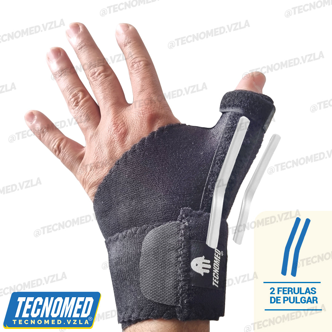 Férula inmovilizadora de pulgar Tecnomed con soporte para tendinitis y rizartrosis.