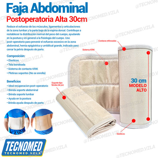 Faja abdominal ortopédica elástica Tecnomed de compresión para soporte postoperatorio.