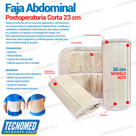 Faja abdominal ortopédica elástica Tecnomed de compresión para soporte postoperatorio.