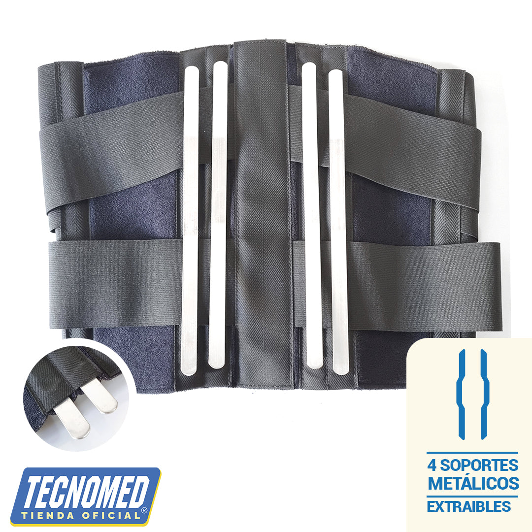 Faja lumbosacra Tecnomed con refuerzos posteriores para alivio del dolor lumbar y soporte.