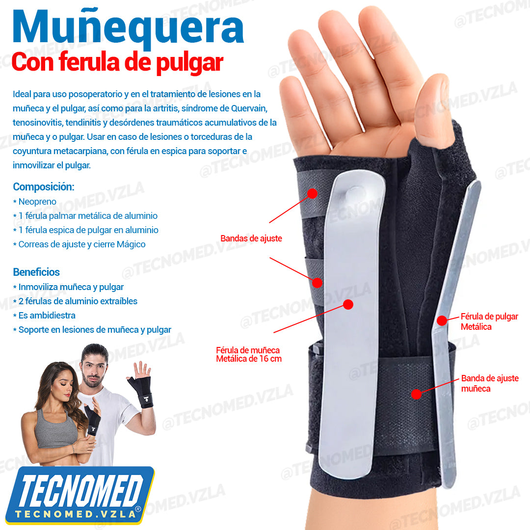 Muñequera ortopédica Tecnomed con férula soporte de pulgar
