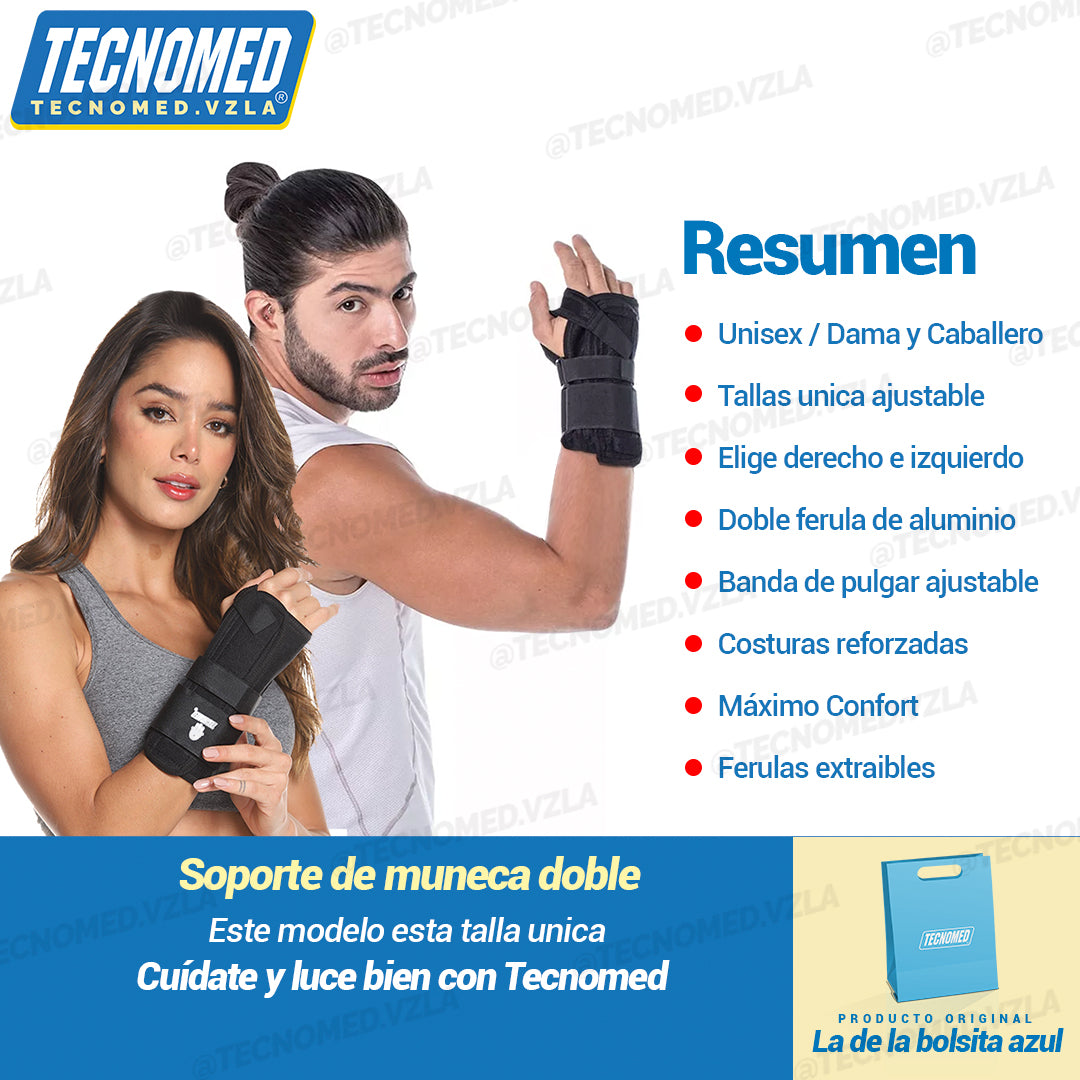 Muñequera ortopédica Tecnomed con doble férula soporte e inmovilización de brazo y muñeca