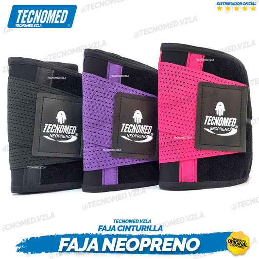 Faja moldeadora de neopreno Tecnomed para soporte lumbar y térmico durante el ejercicio.