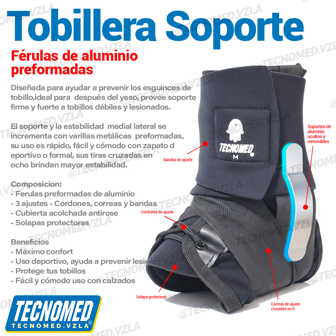 Tobillera con ferulas de aluminio soporte ortopédico y deportivo Tecnomed