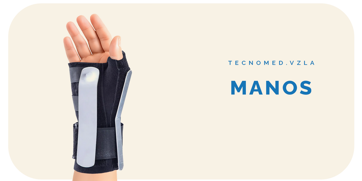 Soporte ortopédico de muñeca con doble férula y bandas de ajuste Tecnomed para inmovilización de antebrazo.
