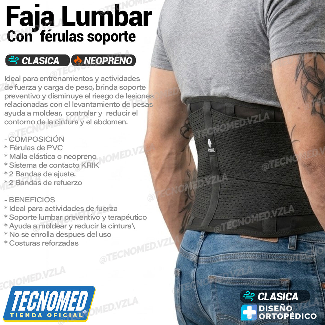 FAJA LUMBAR CON FERULAS SOPORTE - NEOPRENO
