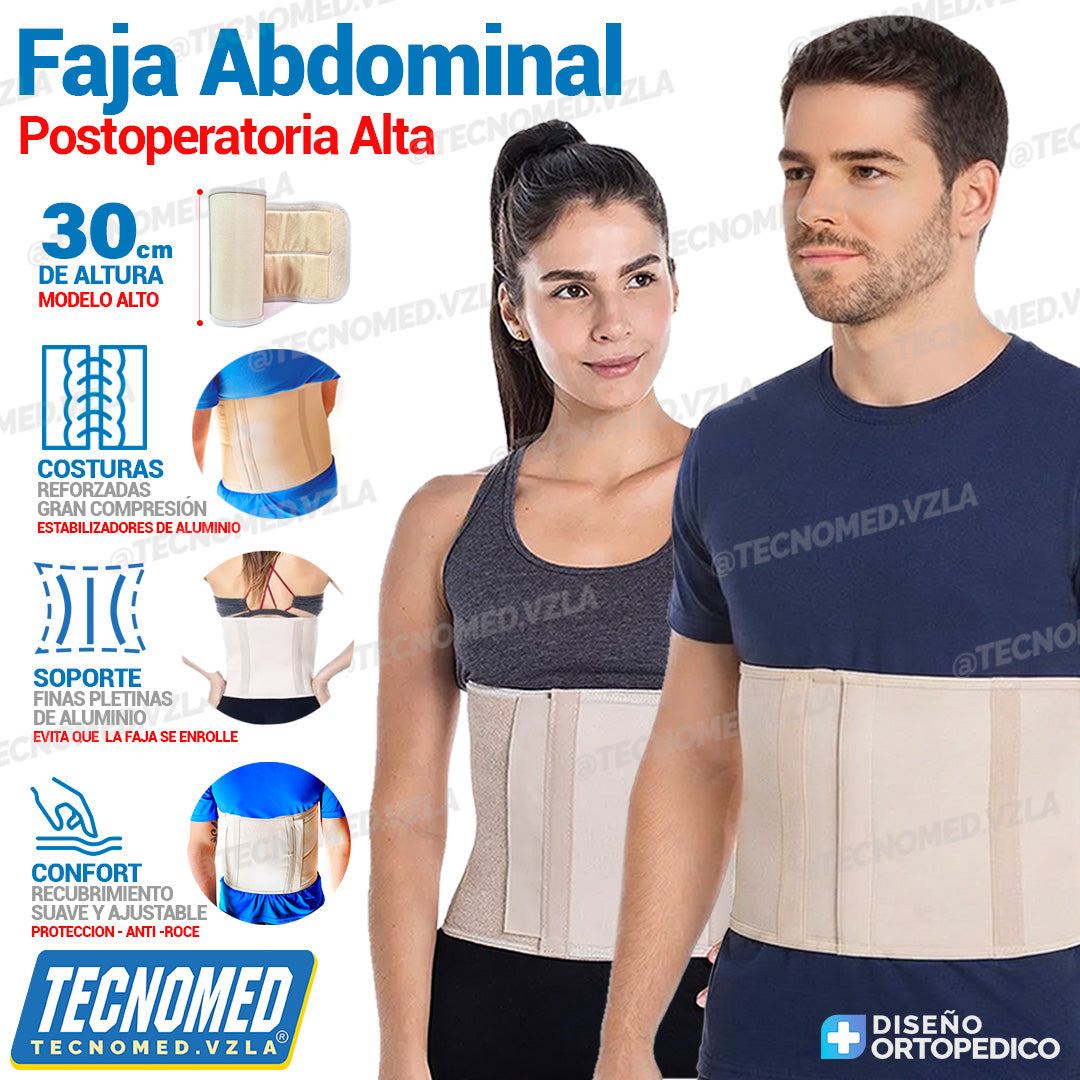Faja abdominal ortopédica elástica Tecnomed de compresión para soporte postoperatorio.