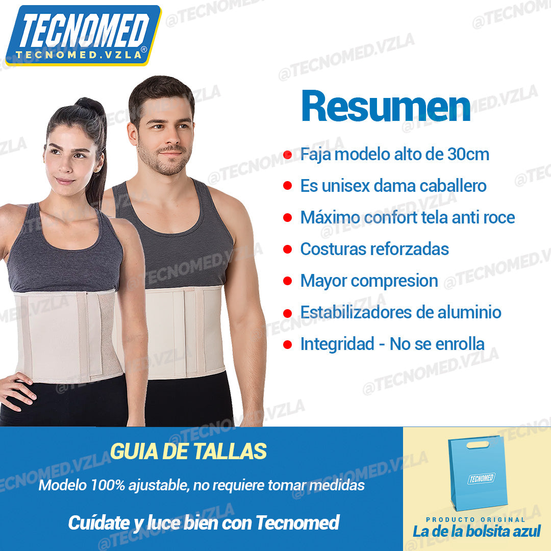Faja abdominal ortopédica elástica Tecnomed de compresión para soporte postoperatorio.