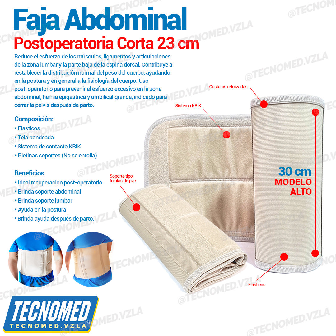 Faja abdominal ortopédica elástica Tecnomed de compresión para soporte postoperatorio.