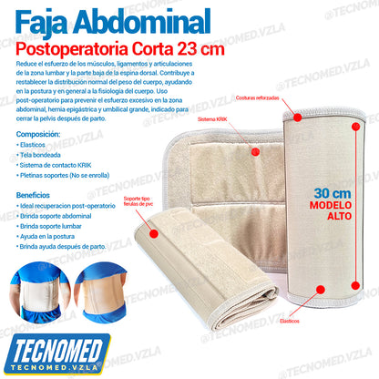 Faja abdominal ortopédica elástica Tecnomed de compresión para soporte postoperatorio.