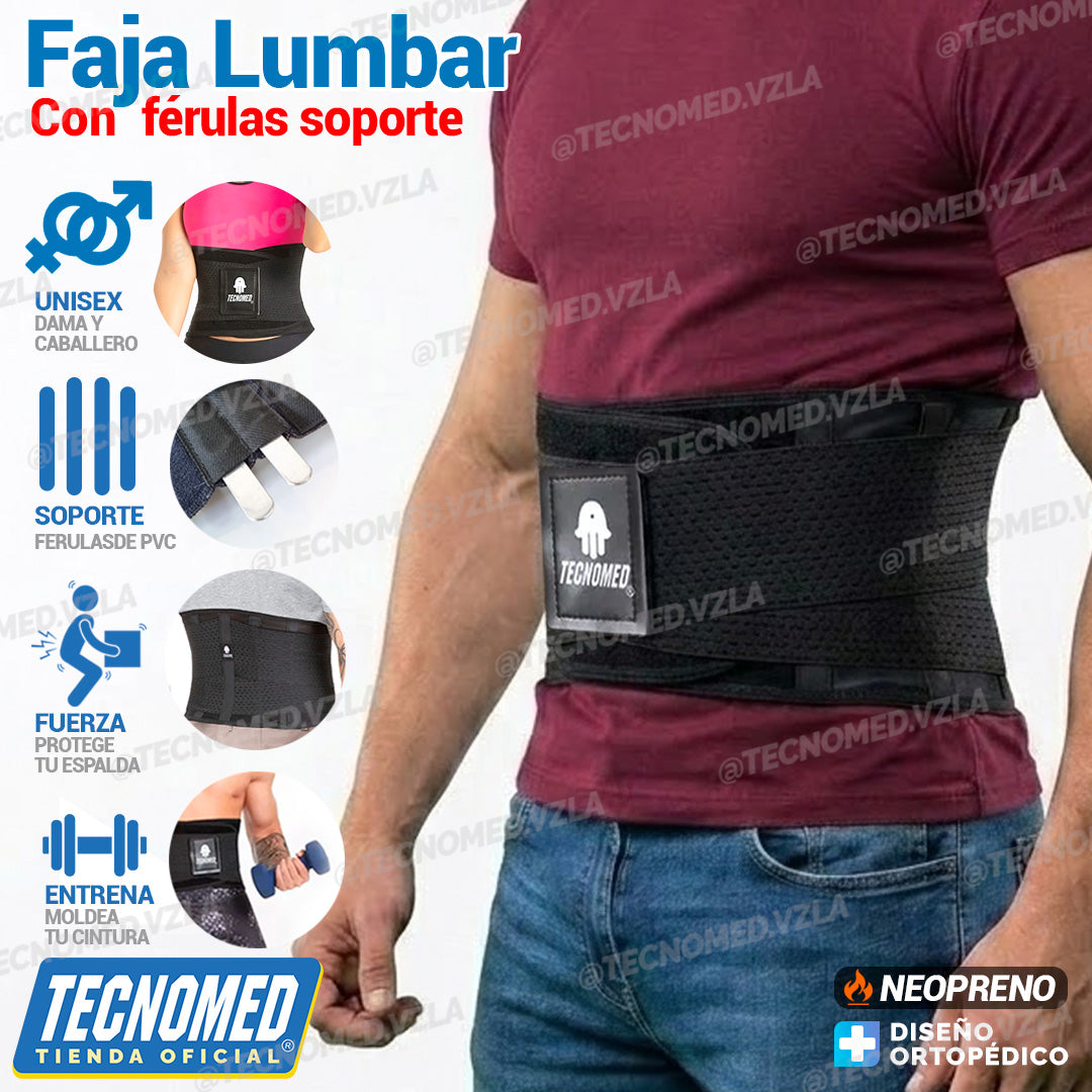 FAJA LUMBAR CON FERULAS SOPORTE - NEOPRENO